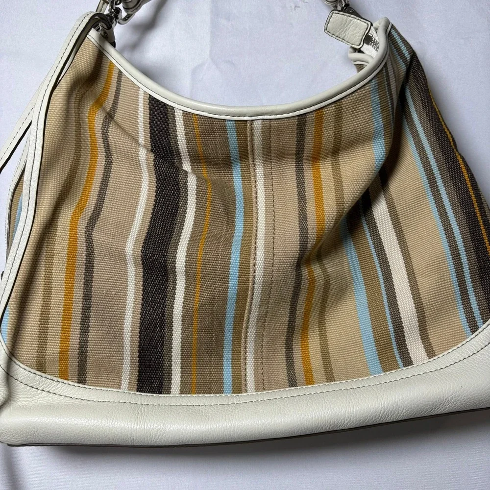 Banana Republic Striped Cotton &‎ Leather Medium Hobo Bag